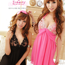 日系性感公主風‧蕾絲胸口深V薄紗繞頸綁脖睡衣‧黑