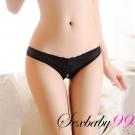 迷情邊境-性感蕾絲珍珠免脫開襠內褲-黑色 .