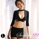 火辣金祕書-性感包臀角色扮演秘書服+內褲-黑-L