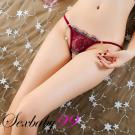 窺探之夜-性感珍珠蕾絲細繩開襠褲-酒紅色