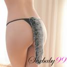 風騷情人-性感狐狸尾巴仿兔毛丁字褲-灰色