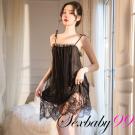 巧笑倩兮-性感誘惑蕾絲吊帶睡裙-黑色 