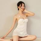 終結孤單-性感露背鏤空鋼托掛脖綁帶睡衣-白色