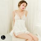 親密接觸-性感深V側開露背吊帶睡裙-白色-L