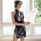 嬌花照水-性感鏤空開衩古典立領旗袍角色扮演-黑色