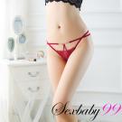 性感暗號-蕾絲誘惑鏤空低腰丁字褲-酒紅色