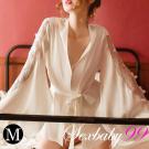 柳寵花迷 透明蕾絲袖性感睡袍-白色-M