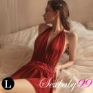 風華絕代 火辣深V繞脖式性感睡裙-紅L