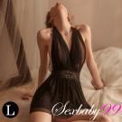 風華絕代 火辣深V繞脖式性感睡裙-黑L