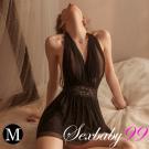 風華絕代 火辣深V繞脖式性感睡裙-黑M